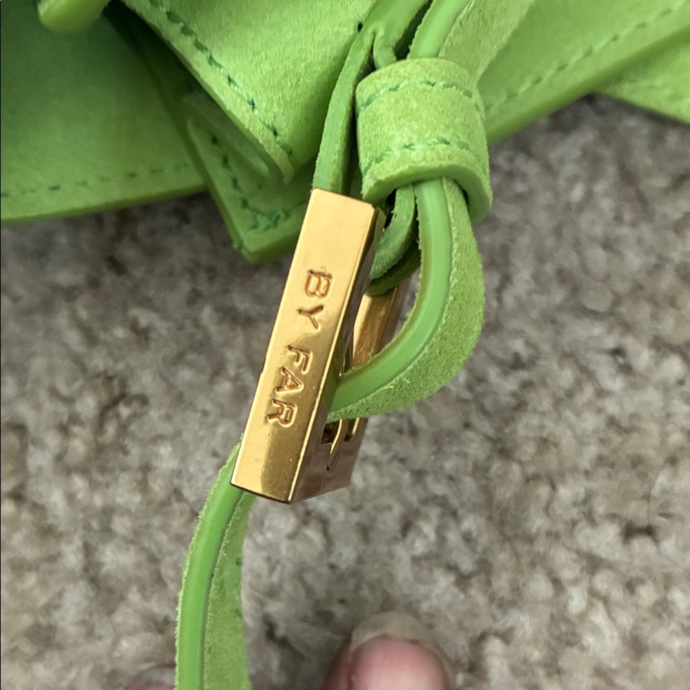 BY FAR Lime Green Suede Crossbody with Gold Logo - Picture 13 of 14